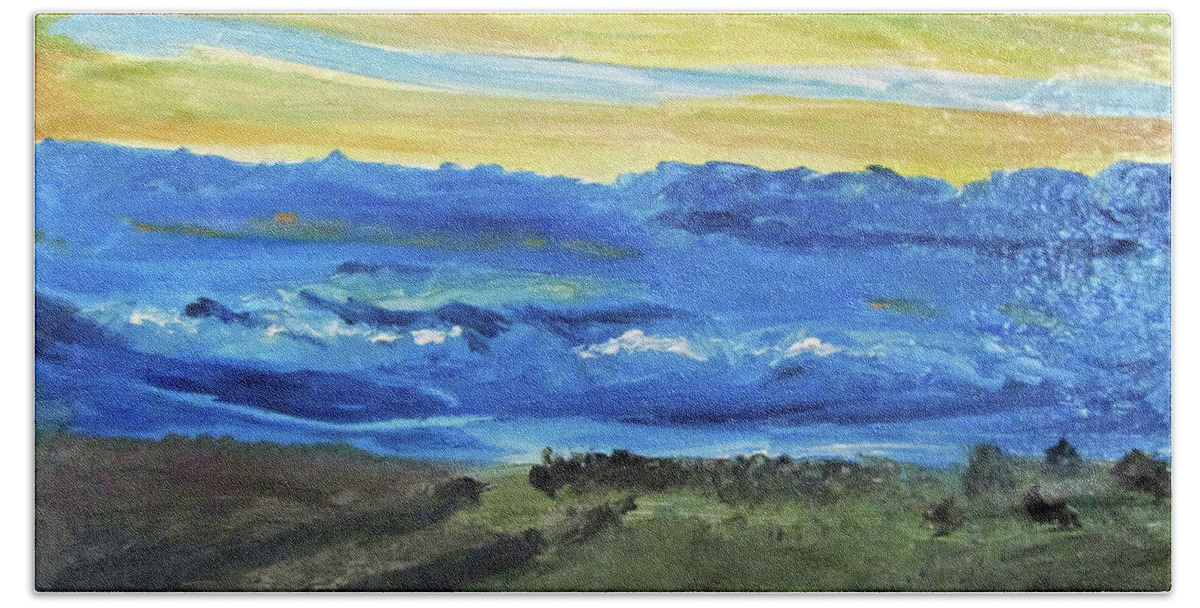 Landscape Beach Towel featuring the painting Before the Rain by Linda Feinberg