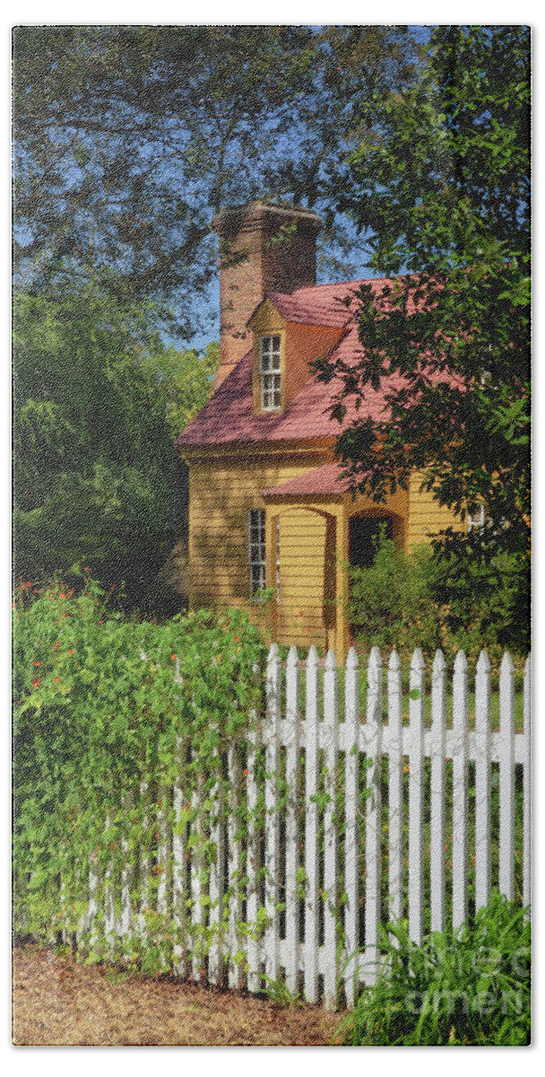 Colonial Williamsburg Beach Towel featuring the photograph Behind The White Picket Fence by Lois Bryan