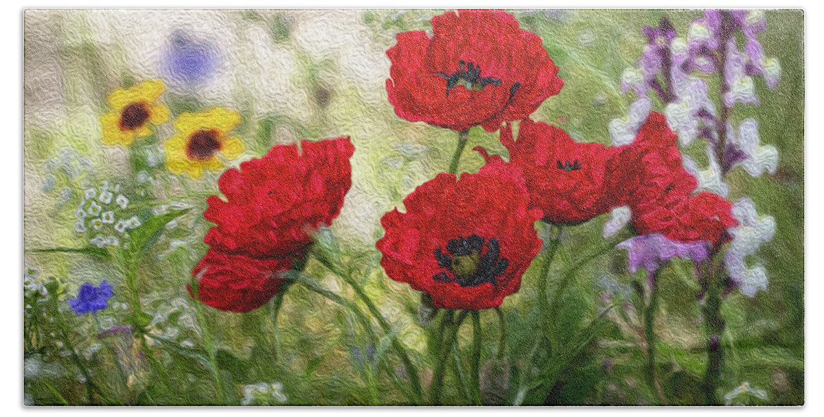 Red Poppies Beach Towel featuring the photograph Being in the Moment by Vanessa Thomas