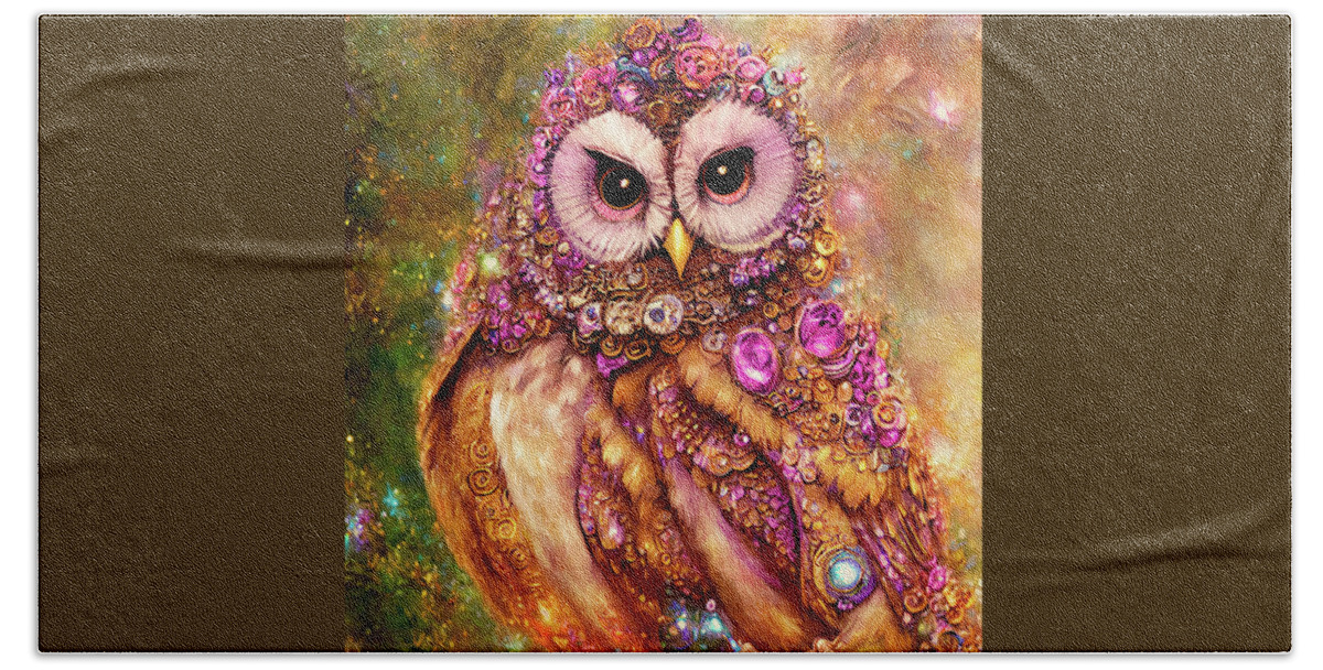 Owls Beach Towel featuring the digital art Bejeweled Owl by Peggy Collins