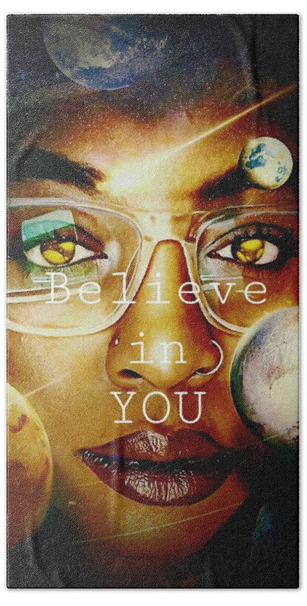 Portrait Beach Towel featuring the digital art Believe In You by Amber Lasche