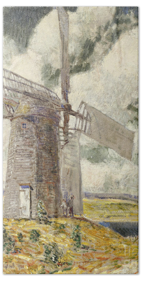 Childe Beach Towel featuring the painting Bending Sail on the Old Mill, 1920 by Childe Hassam