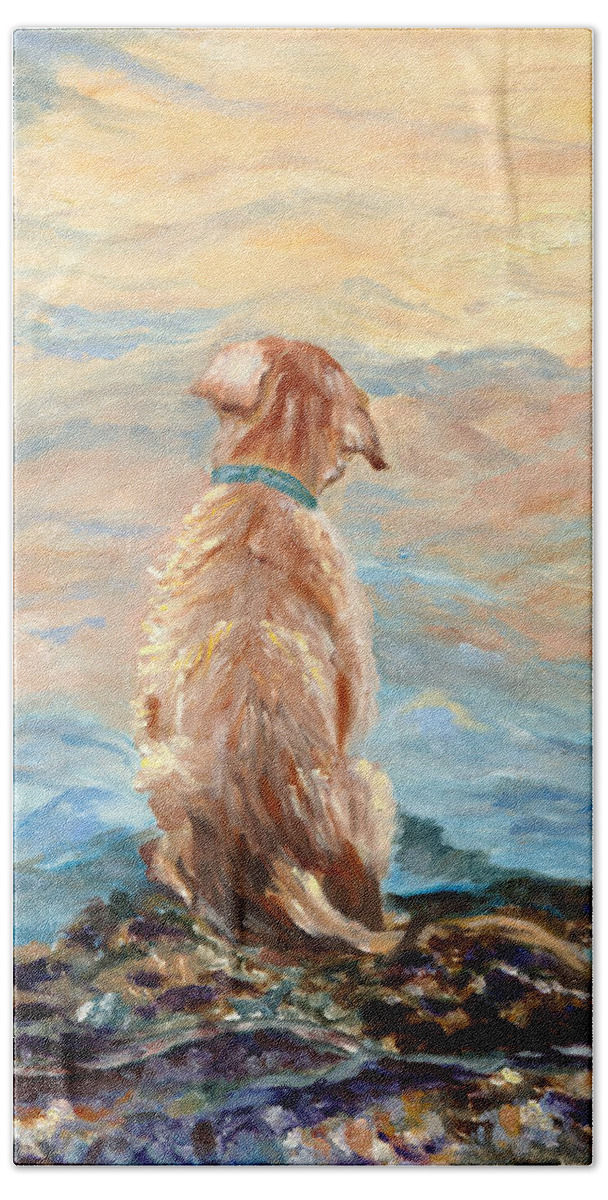 Puppy Beach Towel featuring the painting Bentley's Choice by Juliette Becker