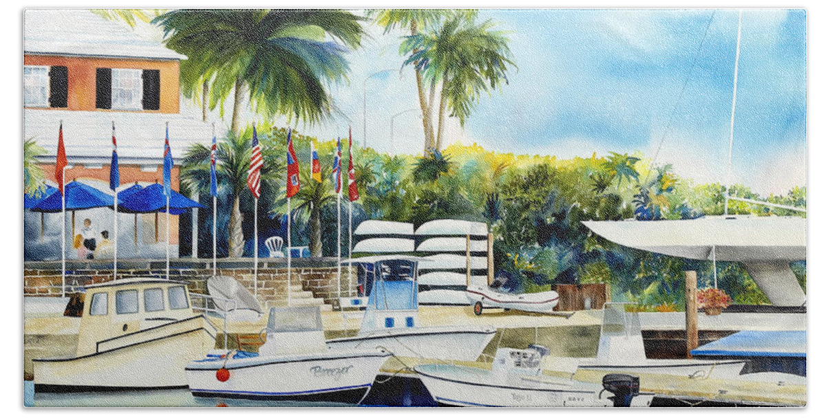 Sailboat Beach Towel featuring the painting Bermuda Yacht Club by Phyllis London