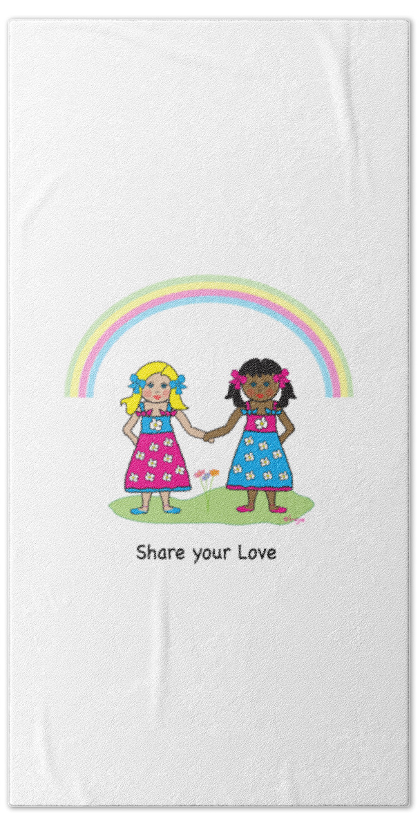 Best Friends Beach Towel featuring the digital art Best Friends with rainbow. by Inge Lewis