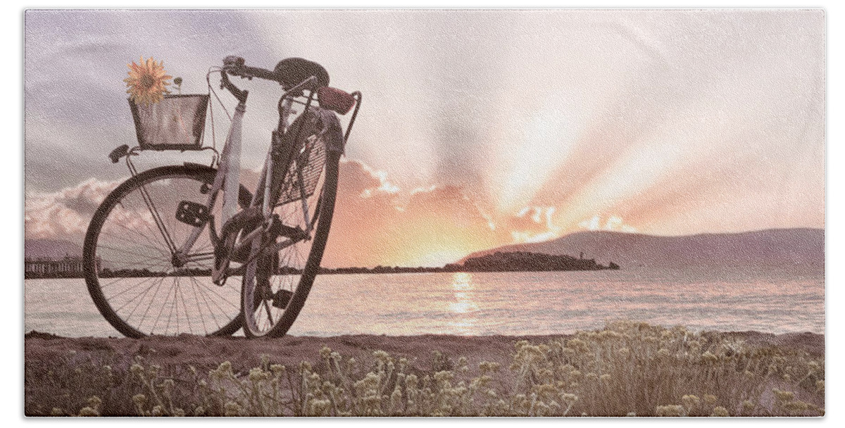 Bike Beach Towel featuring the photograph Bicycle at the Shore Cottage by Debra and Dave Vanderlaan