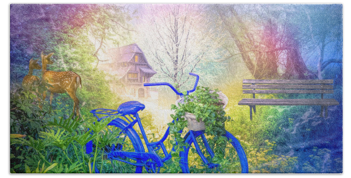 Barn Beach Towel featuring the photograph Bicycle in the Mist by Debra and Dave Vanderlaan
