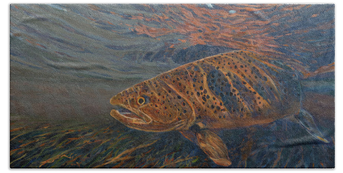 Brown Trout Beach Towel featuring the painting Big Brown by Les Herman