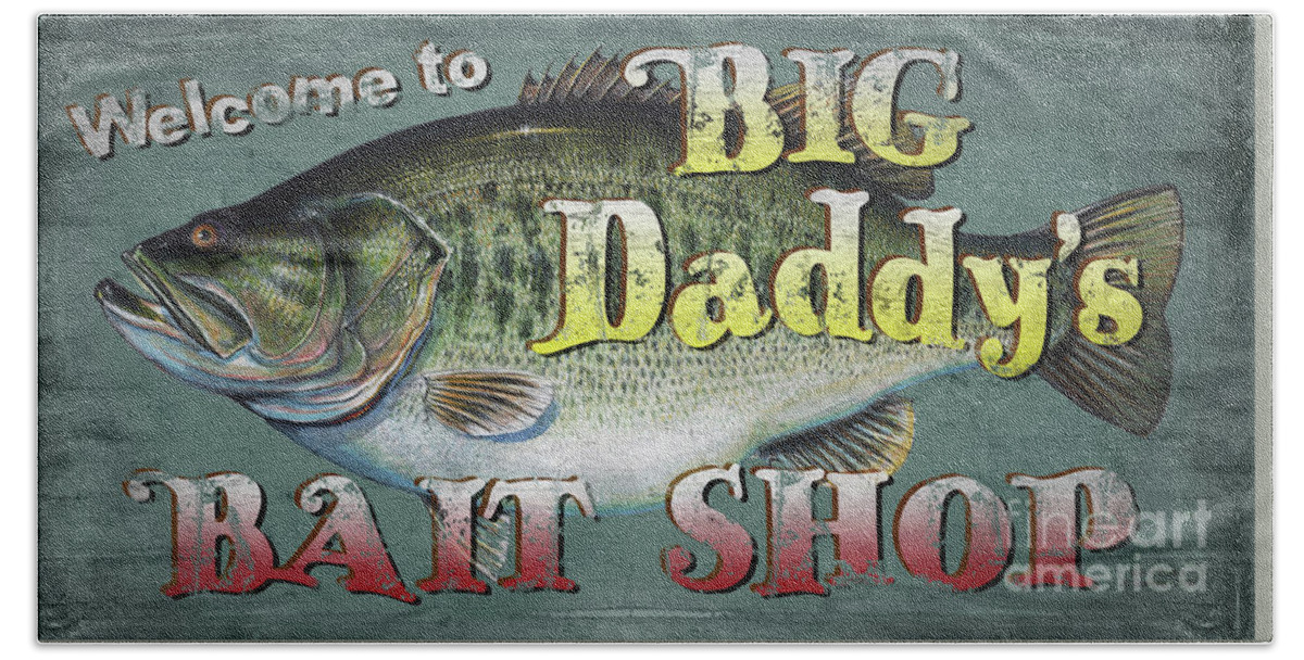 Jq Licensing Beach Sheet featuring the painting Big Daddy Fishing Sign by Scott Zoellick