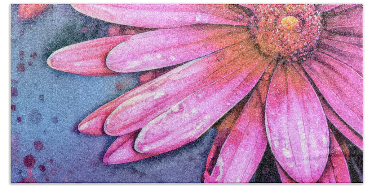 Pink Daisy Beach Towel featuring the painting Big Pink Daisy by Tina LeCour