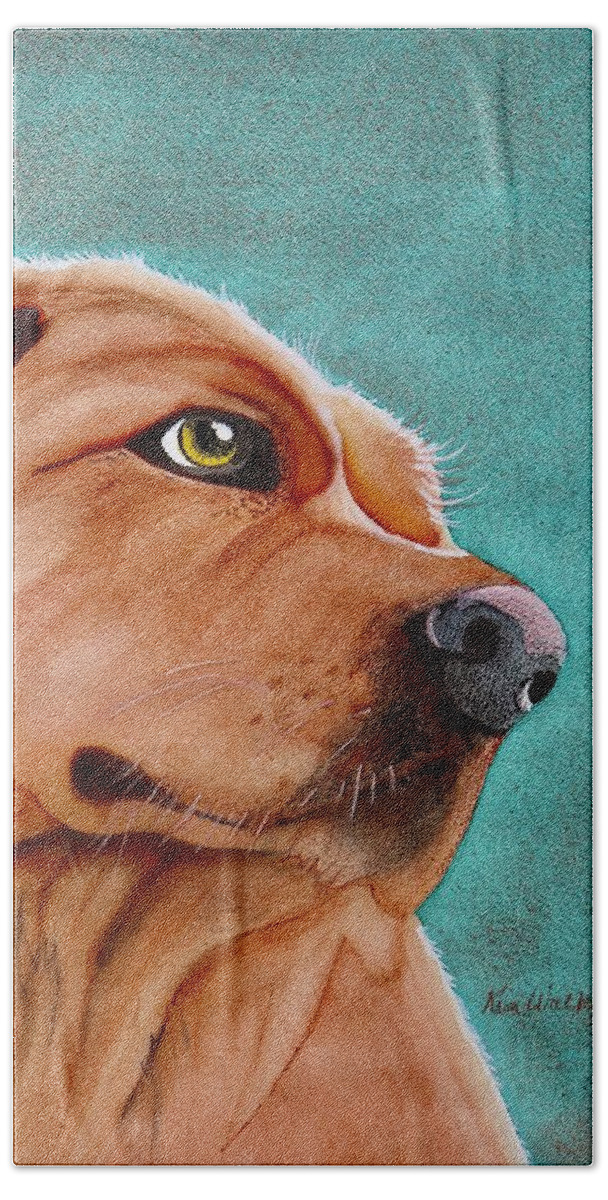 Teal Beach Towel featuring the painting Big Red Dog Watercolor by Kimberly Walker