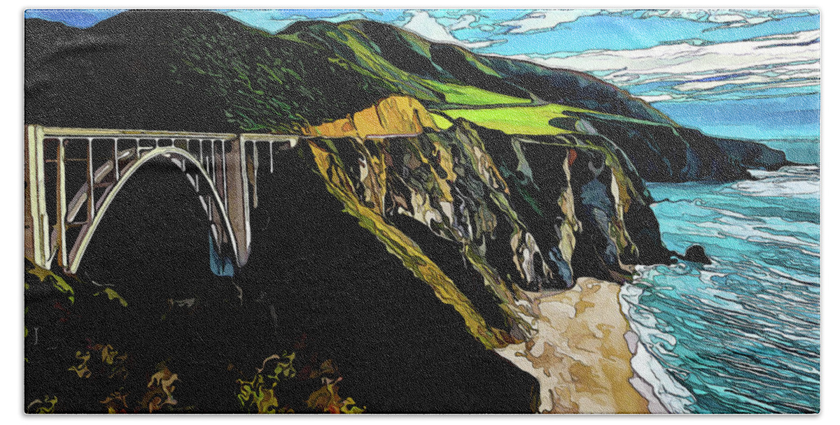 California Seascape Beach Towel featuring the photograph Big Sur Bridge by ABeautifulSky Photography by Bill Caldwell