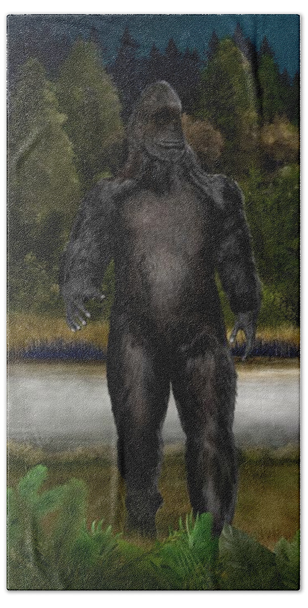 Bigfoot Gifting Beach Towel featuring the painting Bigfoot Gifting by Mark Taylor