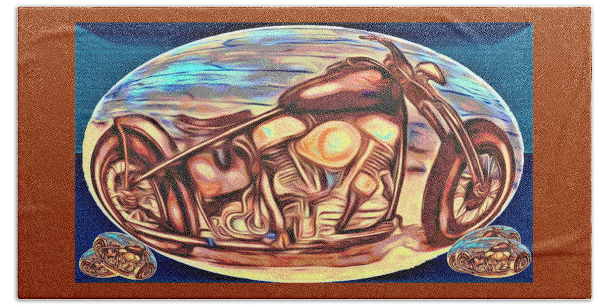 Vintage Motorcycle Beach Towel featuring the digital art Biken N' Eggs by Ronald Mills