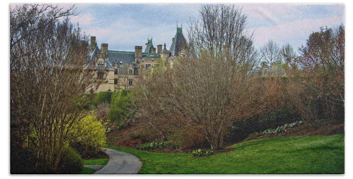 Path Beach Towel featuring the photograph Biltmore House Garden Path by Allen Nice-Webb