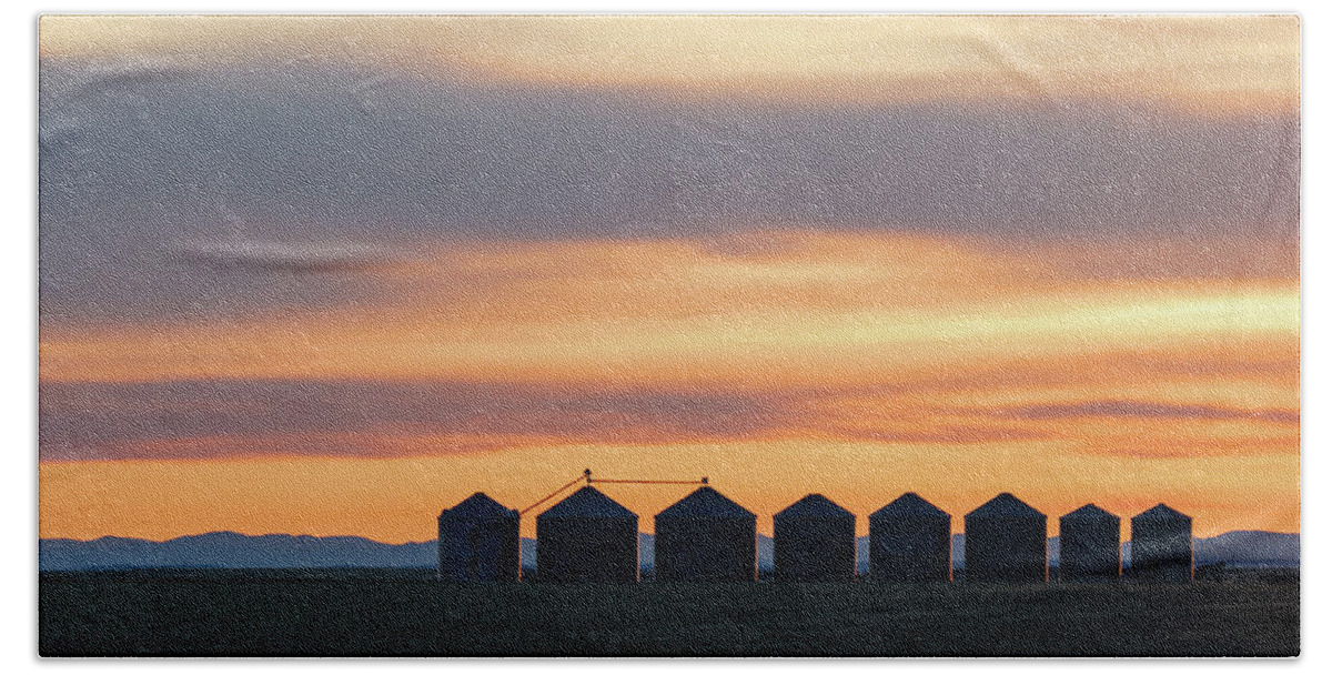 Rapid City Beach Towel featuring the photograph Bins at Sunset by Todd Klassy