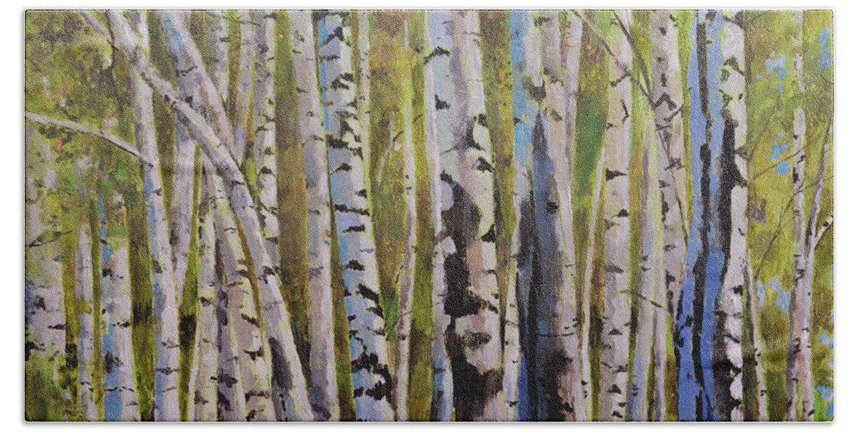 Birch Tree Art Beach Towel featuring the painting Birch Trees by Bill Dunkley