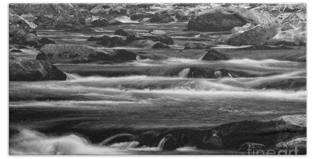 Little River Beach Towel featuring the photograph Black And White Little River 2 by Phil Perkins