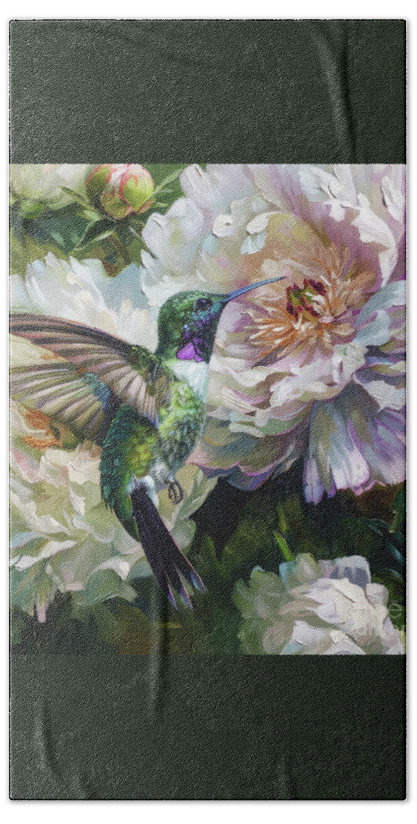 Hummingbird Beach Sheet featuring the painting Black Chinned Hummingbird by Tina LeCour