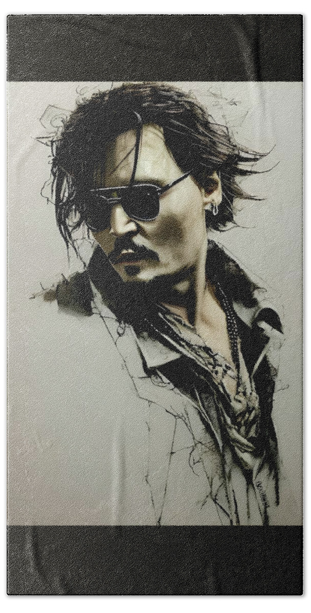 Johnny Depp Beach Towel featuring the digital art Black Mass - Johnny Deep by Fred Larucci