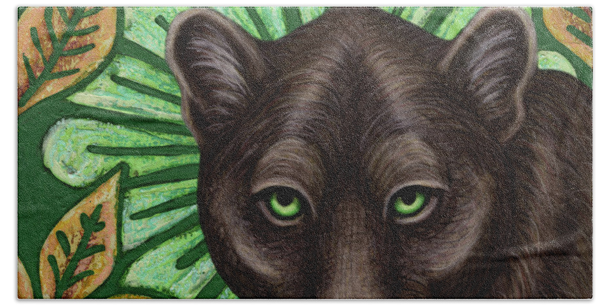 Black Panther Beach Towel featuring the painting Black Panther Botanical by Amy E Fraser