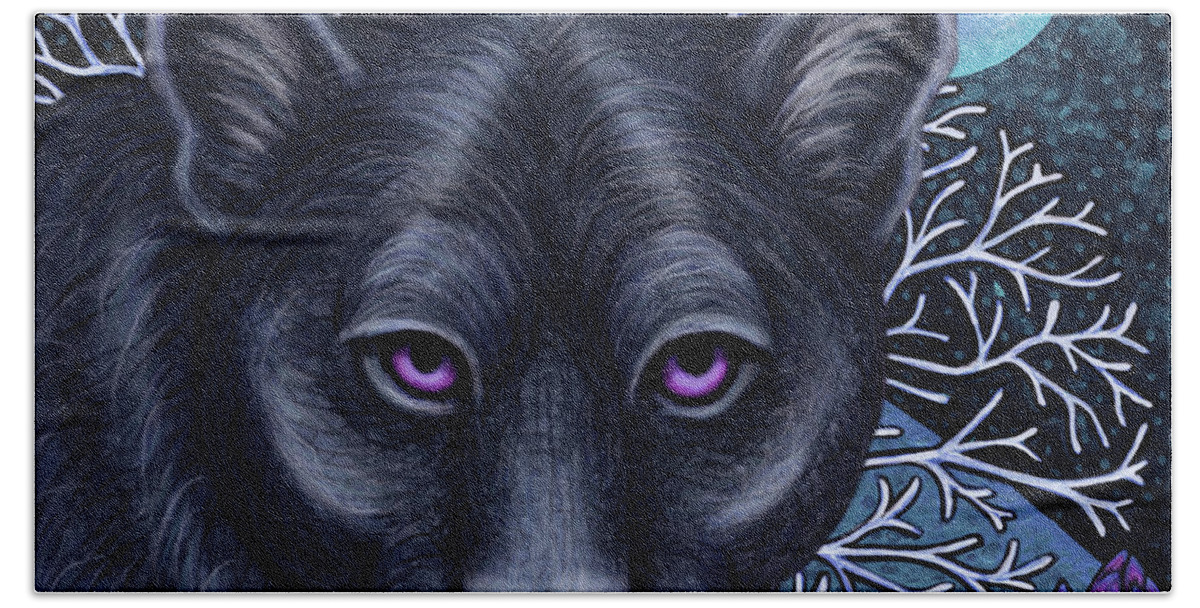 Black Panther Beach Towel featuring the painting Black Panther Moon by Amy E Fraser