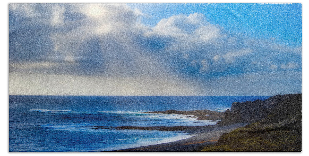 Nature Beach Towel featuring the photograph Black Sand and Sun by Judy Cuddehe