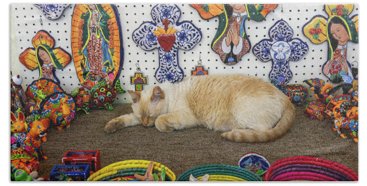 Kitty Beach Towel featuring the photograph Blessed Kitty In El Mercado by Steven Sparks