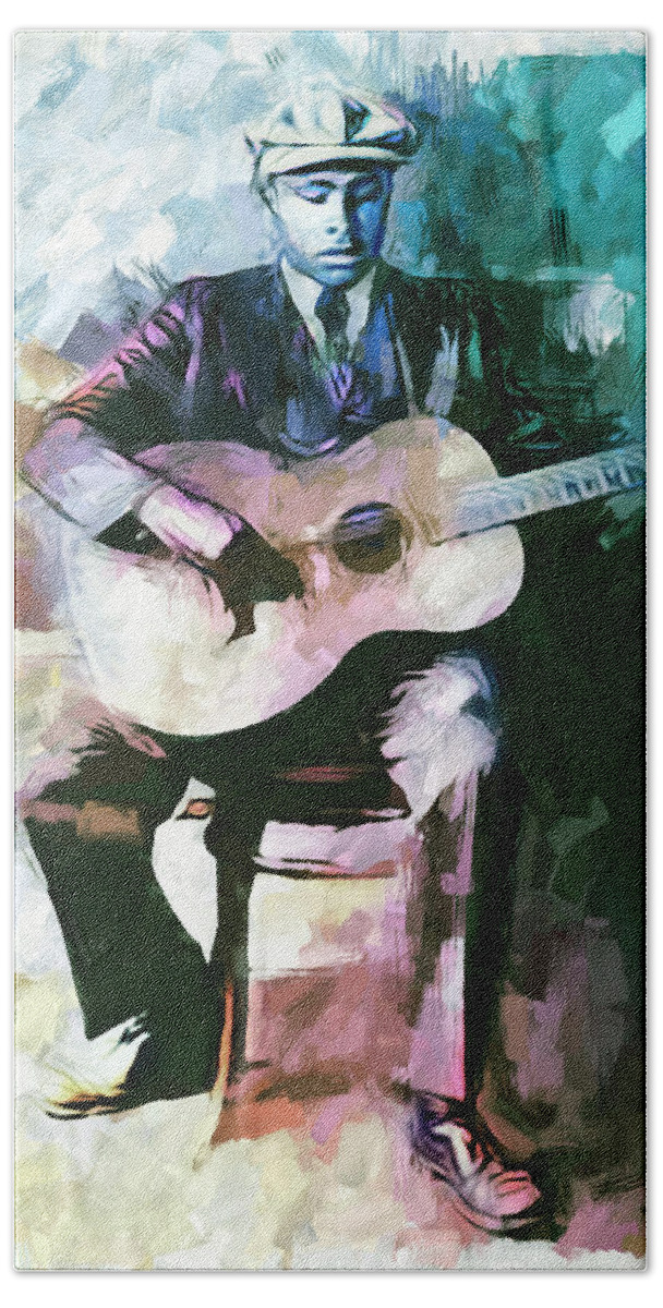 Blind Willie Mctell Beach Towel featuring the mixed media Blind Willie McTell by Mal Bray