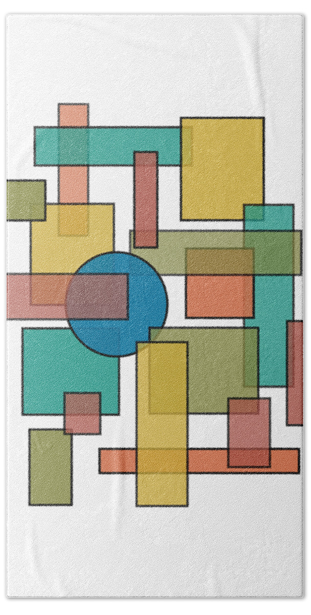 Mid Century Beach Towel featuring the digital art Mid Century Modern Blocks, Rectangles and Circles by DB Artist