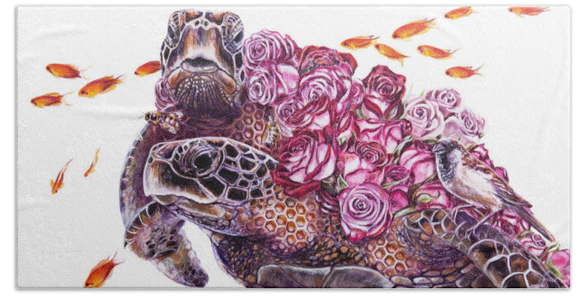 Sea Turtle Beach Towel featuring the painting Bloom by Lisa Clough Lachri