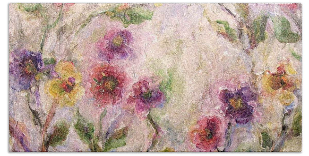 Impressionist Floral Art Beach Towel featuring the painting Bloom by Mary Wolf