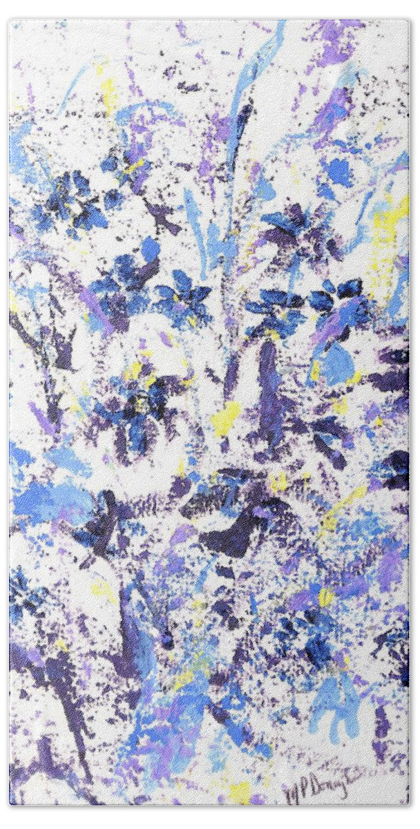Blue Beach Towel featuring the painting Blue Abstract Blooms by Patty Donoghue