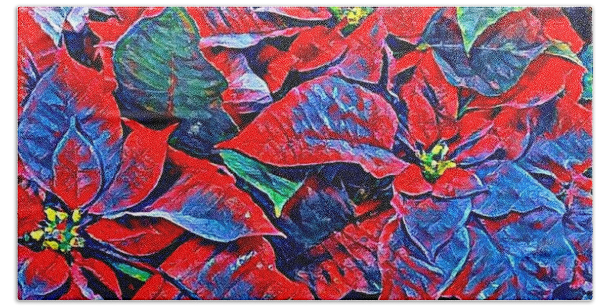 Blue Beach Towel featuring the photograph Blue and Red Poinsettias by Vivian Aumond