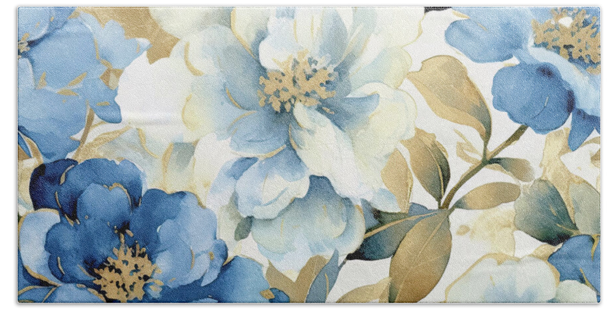 Botanical Flowers Beach Sheet featuring the painting Blue Botanicals by Tina LeCour
