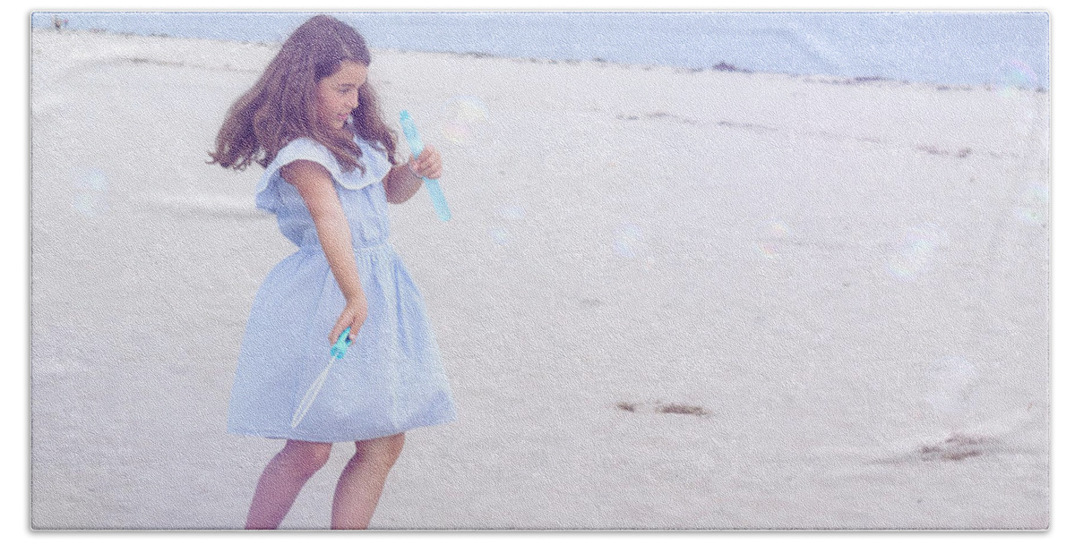Girl Beach Towel featuring the photograph Blue Bubbles by Theresa Johnson
