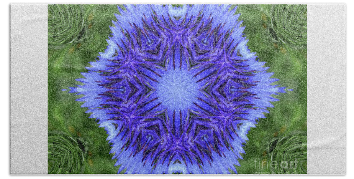 Cornflower Fractal Beach Towel featuring the digital art Blue Cornflower Kaleidoscope by Charles Robinson