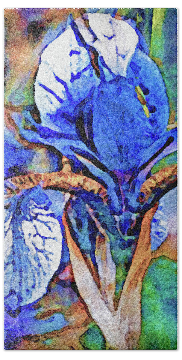 Blue Beach Towel featuring the painting Blue Dutch Iris by Susan Maxwell Schmidt