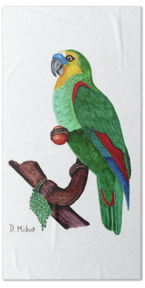 Blue Fronted Amazon Parrot Beach Towel featuring the painting Blue Fronted Parrot Day 5 Challenge by Donna Mibus
