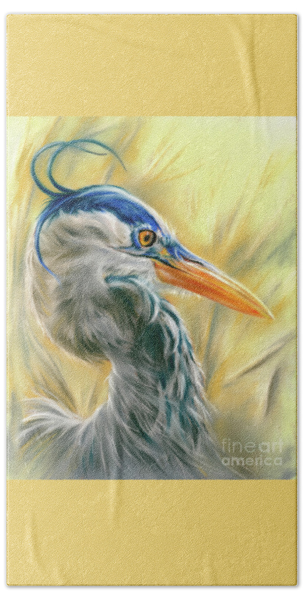 Bird Beach Towel featuring the painting Blue Heron in the Reeds by MM Anderson
