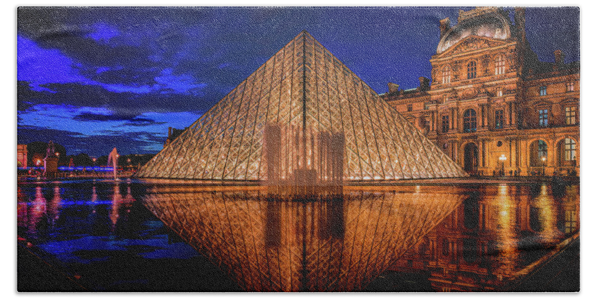 Blue Hour Beach Towel featuring the photograph Blue Hour at the Louvre by Kevin McClish