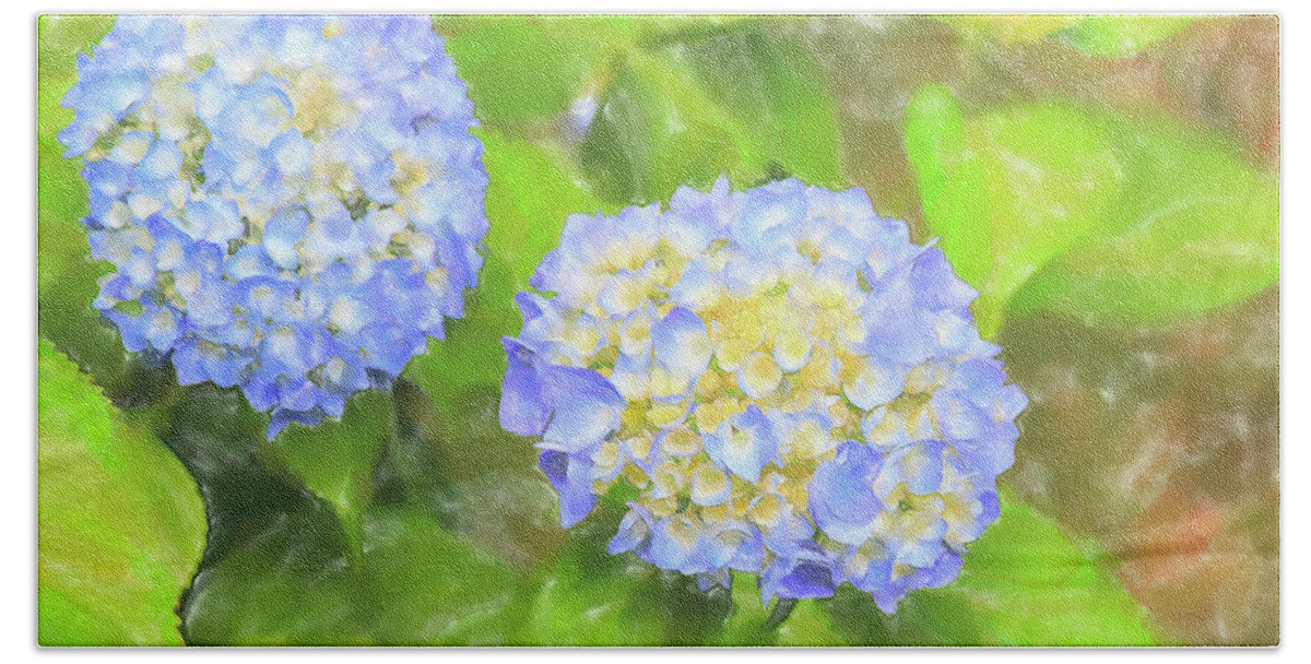 Colors Beach Towel featuring the digital art Blue Hydrangea Deux Watercolor by Tanya Owens
