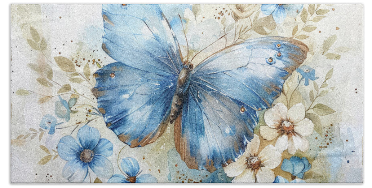 Butterfly Beach Towel featuring the painting Blue Indigo Butterfly by Tina LeCour