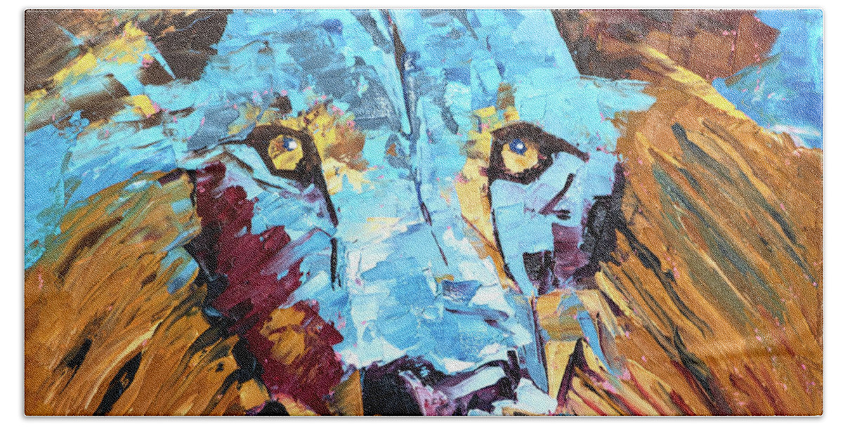 Painting Beach Towel featuring the painting Blue Lion by Mark Ross