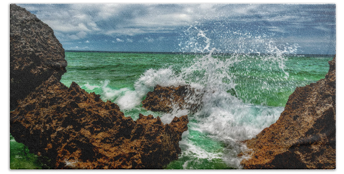 Rocks Beach Towel featuring the photograph Blue Meets Green by Christopher Holmes