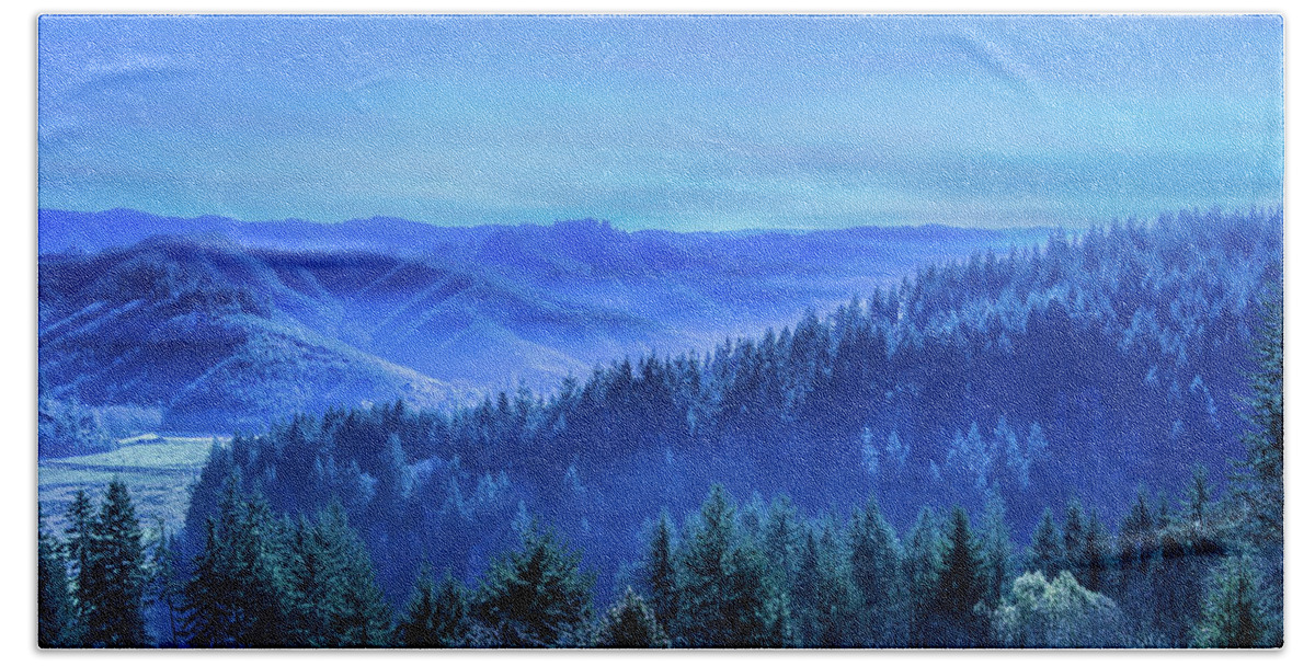 Oregon Beach Towel featuring the photograph Blue Mountains by Sally Bauer