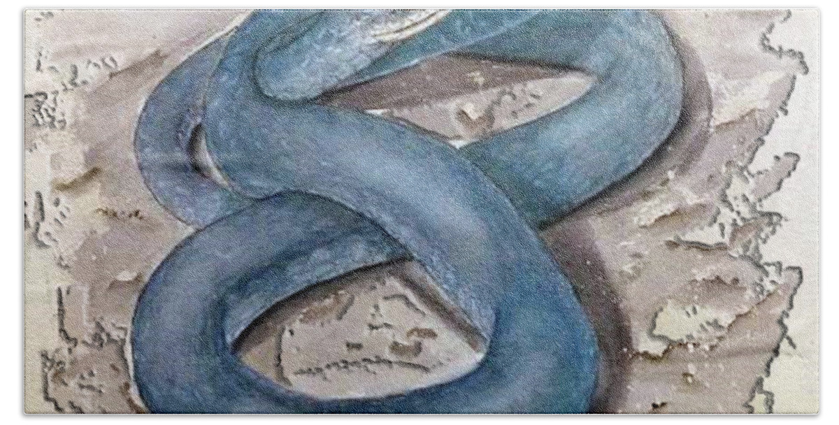 Blue Racer Snake Beach Towel featuring the painting Blue Racer Snake by Kelly Mills