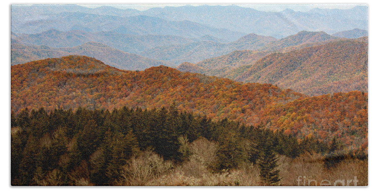 Landscape Beach Towel featuring the photograph Blue Ridge in Autumn by Jayne Carney