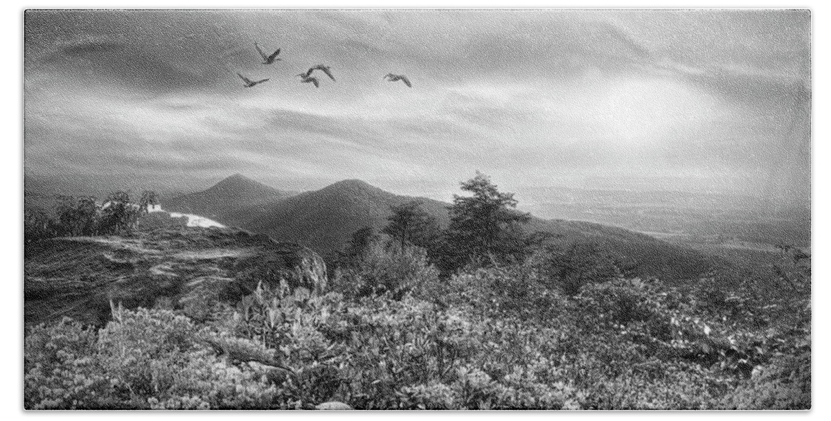 Birds Beach Towel featuring the photograph Blue Ridge Smoky Mountains Overlook Sunset Black and White by Debra and Dave Vanderlaan