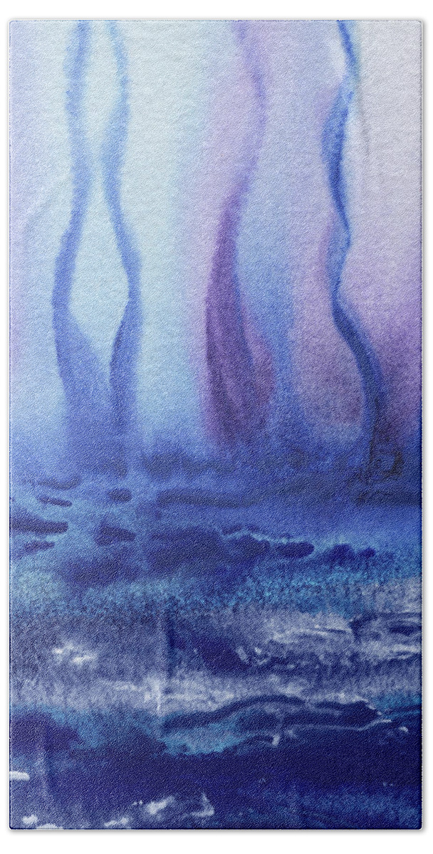 Bottom Beach Towel featuring the painting Blue Sea Bottom Peaceful Abstract Watercolor by Irina Sztukowski